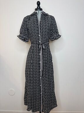 Max Studio London Polka Dot Maxi Dress Tie Waist Feminine Summer XS NWT